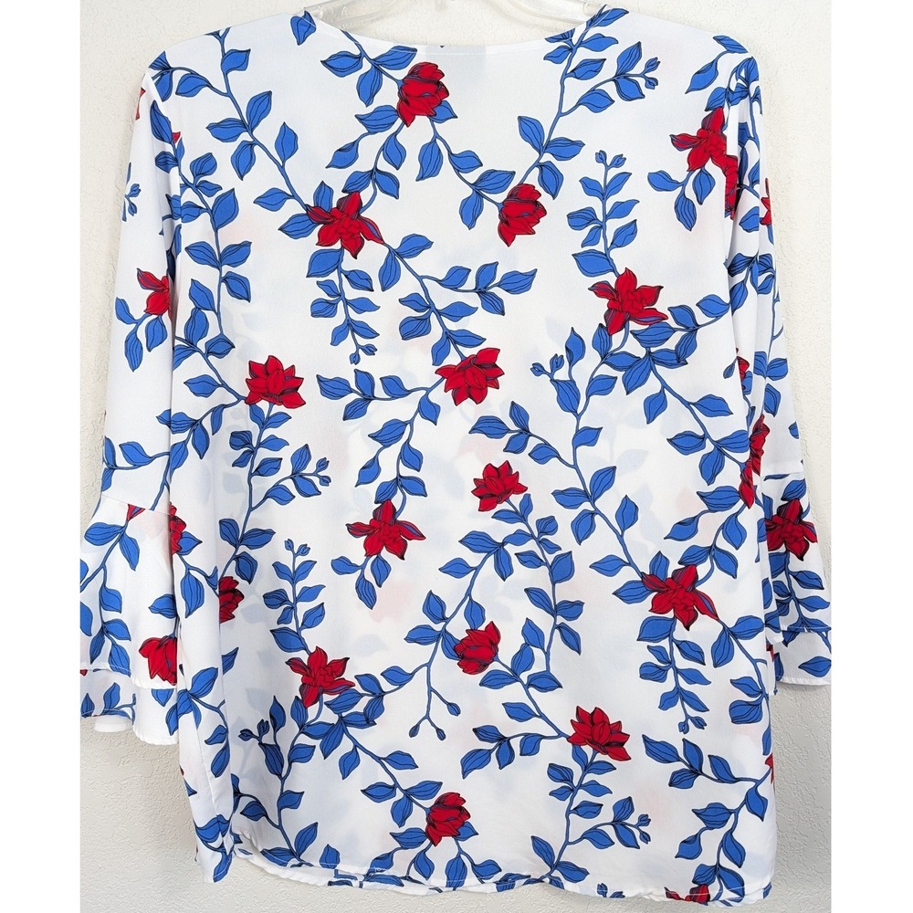 Liz Claiborne‎ Career White Red Blue Floral Print Bell Sleeve Blouse Top XXL - Picture 3 of 8